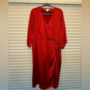 Elegant Long Sleeve Red Wrap Dress